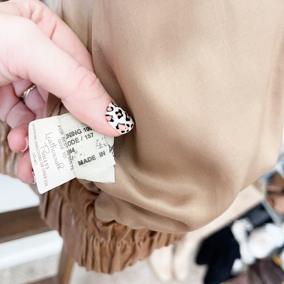 Tan Leather Bomber Jacket - Picture 9 of 10